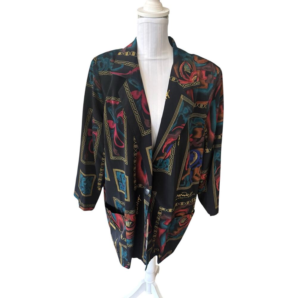 Richard Kristall Vintage Blazer Jacket Black Graphic Print Size 18W